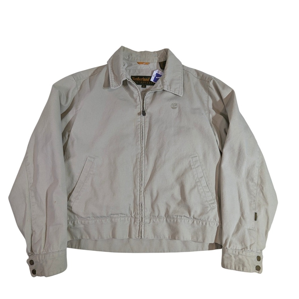 Timberland Weathergear Mens XL‎ Beige Cotton Canvas Zip Harrington Jacket READ